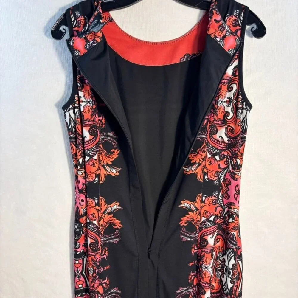 Etcetera Sleeveless Knee-Length Sheath Dress With Ornate Red & Black Floral Prin - Picture 8 of 16